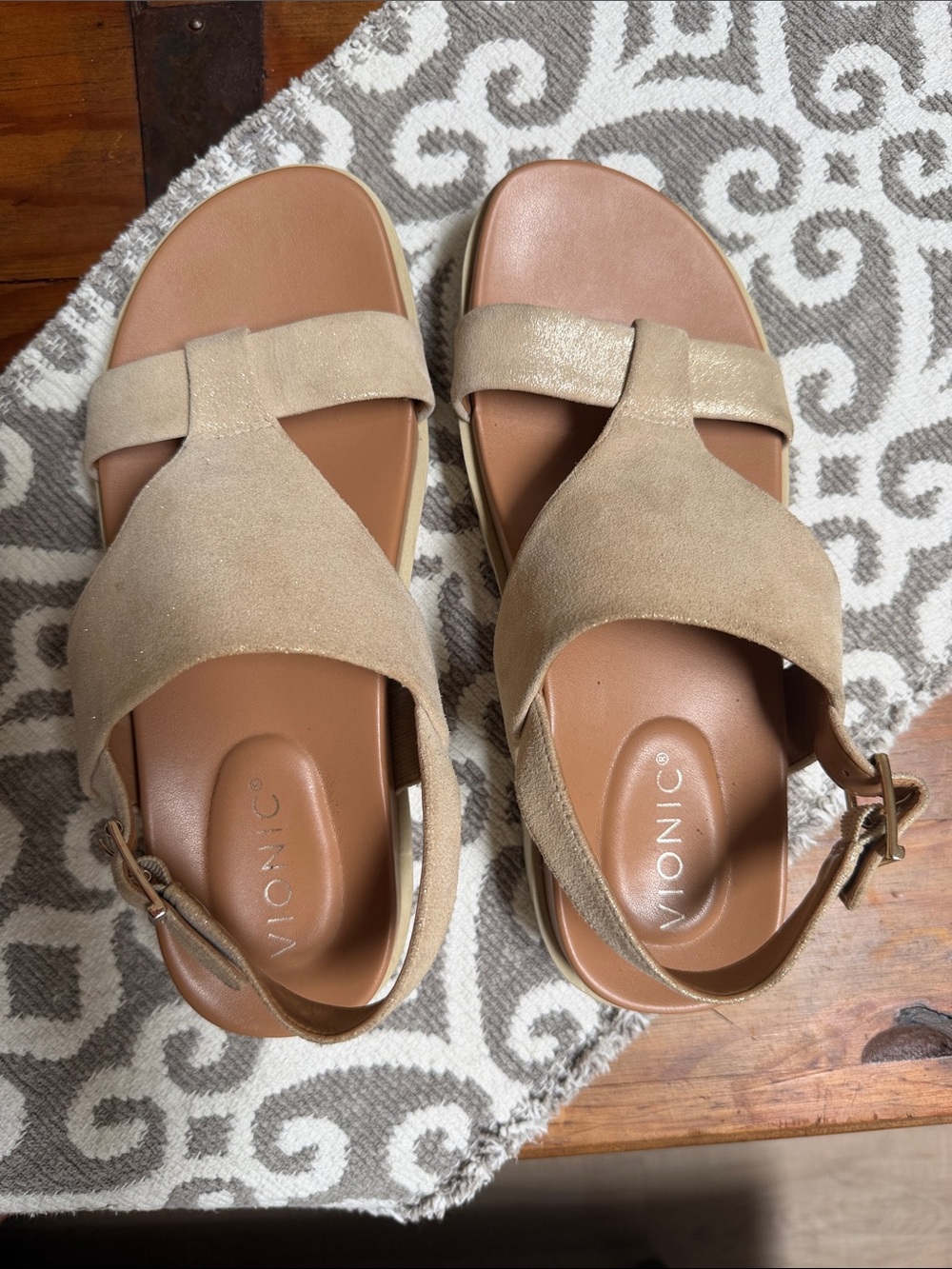 Vionic Sparkly Gold-Beige Platform Sandals with Buckle - Picture 5 of 5